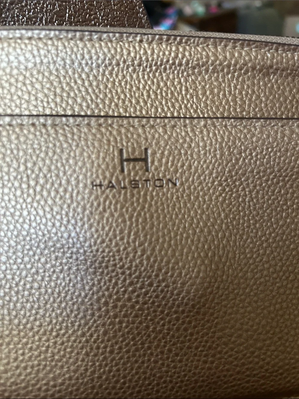 Halston Heritage Metallic Rose Gold Pebbled Leather Wristlet